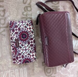 Vera Bradley Quilted Wristlet and Floral Wallet in Berry
